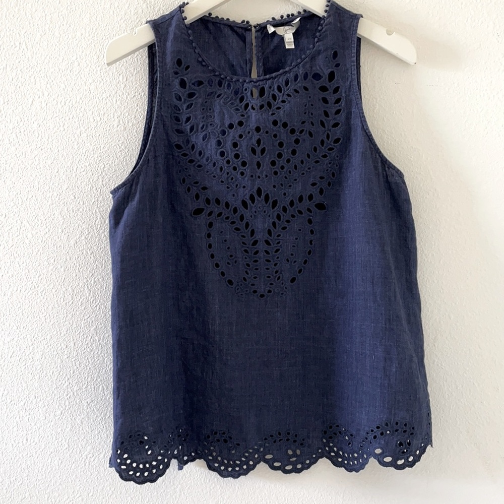 Joie indigo linen cut out detail sleeveless top